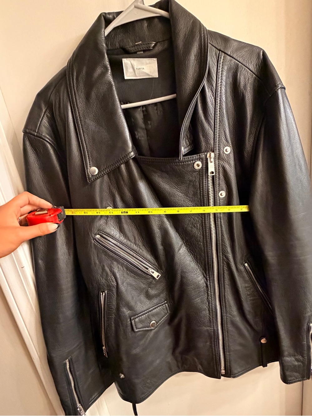 Genuine Leather Oversized Moto Jacket - Picture 7 of 10